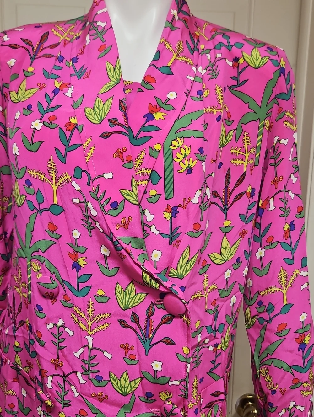 Vintage 1980s rare tropical print caribbean resort where silk jacket blazer